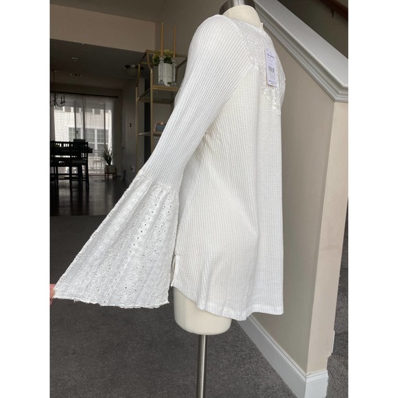 Free people cream tunic thermal top w/ eyelet neckline, bell sleeves, Small, NWT - Picture 10 of 11